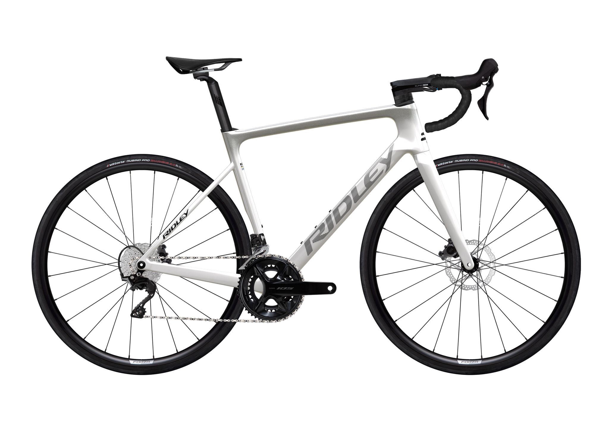 Ridley FALCN Shimano 105, Pearl White + Silver + Black