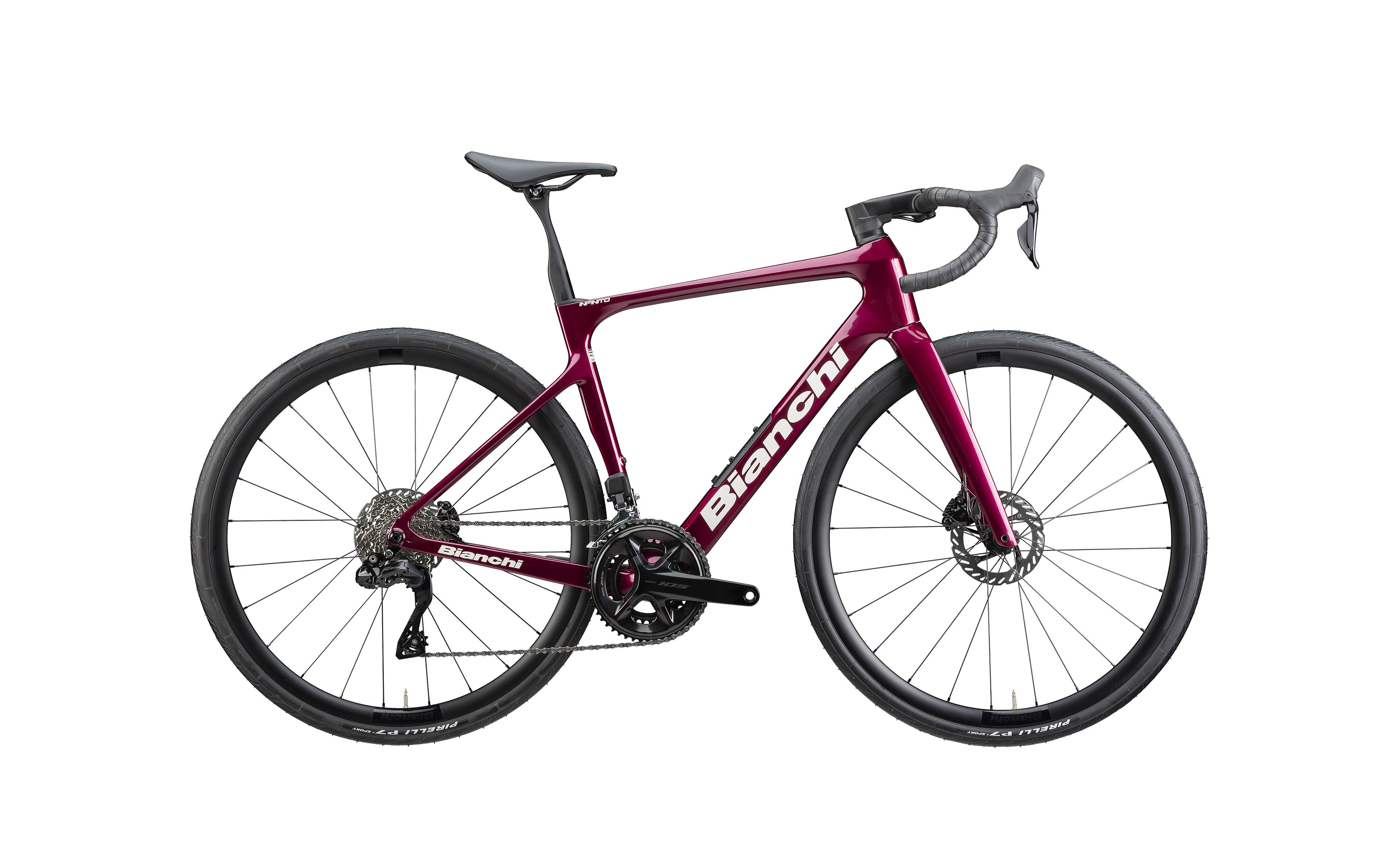 Bianchi INFINITO SHIMANO 105 Di2 12s Burgundy Red – White Full Glossy